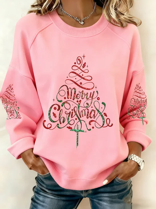 Women's Retro Christmas Tree Faith Print Casual Sweatshirt