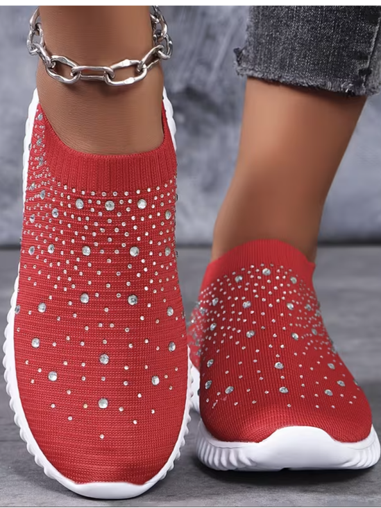 Women's Rhinestone-Embellished Casual Shoes Breathable Fabric Comfortable Sports And Camping Shoes