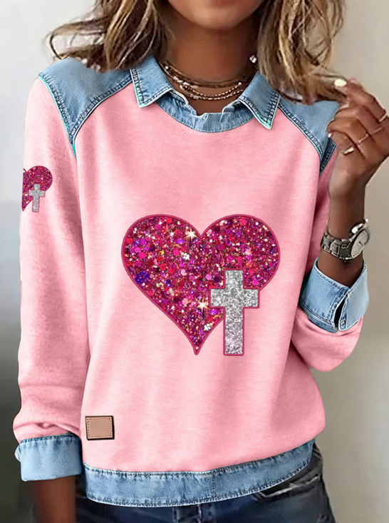 Faith Sequin Love Cross Print Women's Sweatshirt