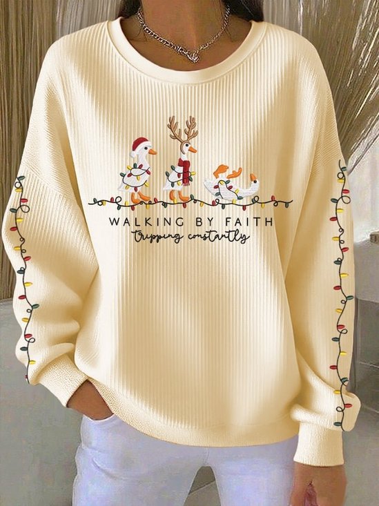 Women's Fun Christmas Walking By Faith Tripping Constantly Printed Sweatshirt