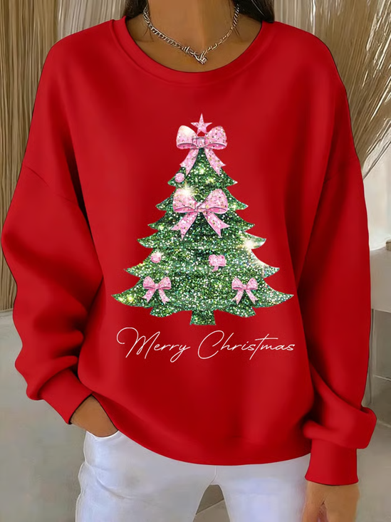 Loose Christmas Tree Casual Printing Sweatshirt