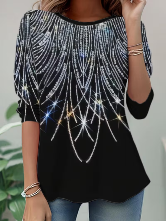 Women's Long Sleeve T-shirt Spring/Fall Black Abstract Jersey Crew Neck Daily Going Out Casual Top