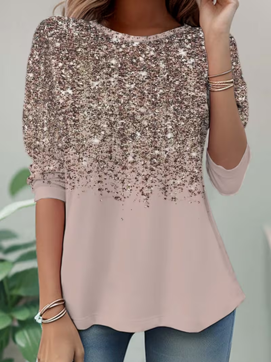 Women's Long Sleeve T-shirt Spring/Fall Pink Abstract Jersey Crew Neck Daily Going Out Casual Top