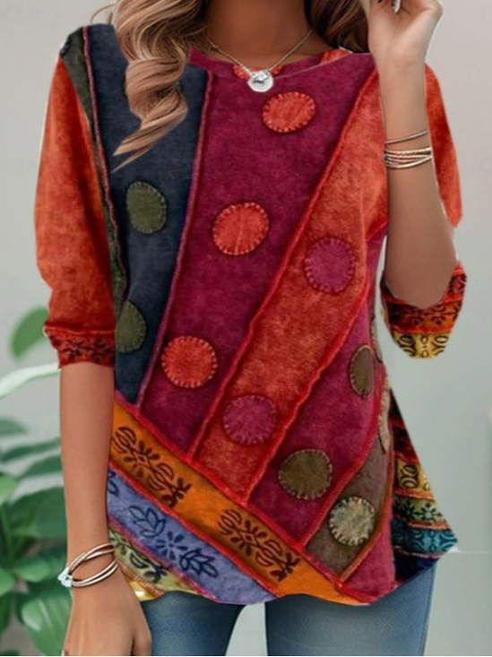 Women's Long Sleeve T-shirt Spring/Fall As Picture Abstract Jersey Crew Neck Daily Going Out Casual Top