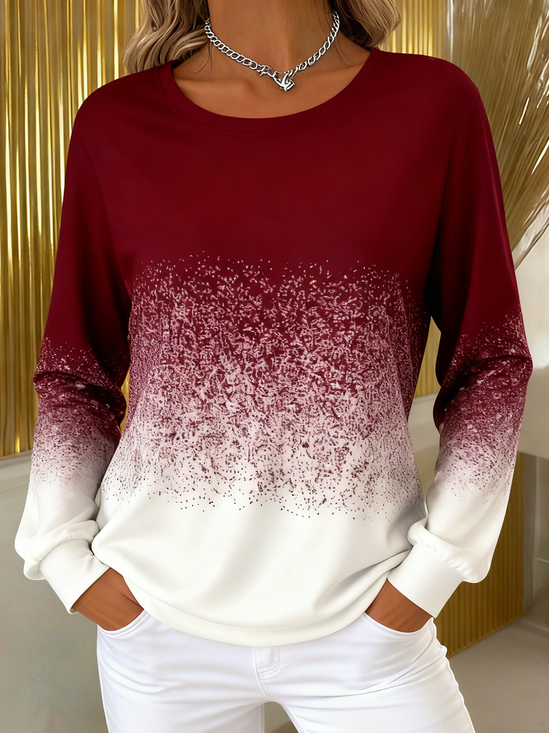 Casual Crew Neck Loose Gradient Pattern Sweatshirt