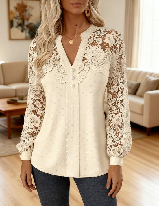 Regular Fit  A-Line Casual Lace  Blouse