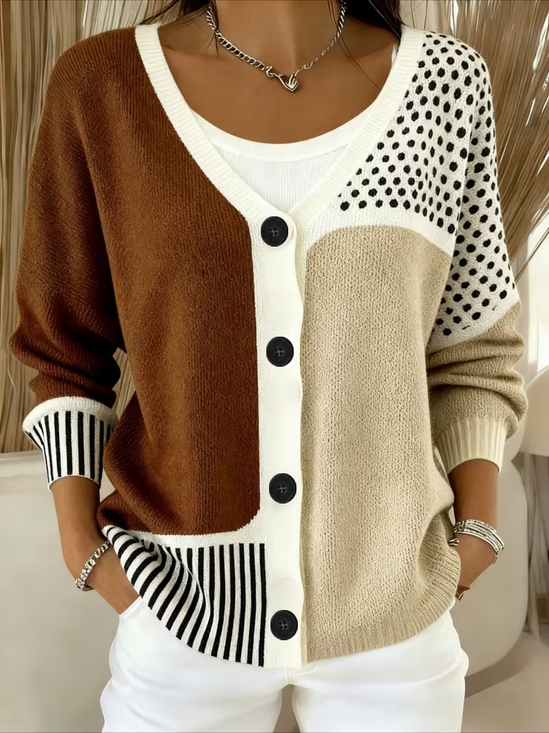 Women's Abstract Print Casual V-Neck Cardigan