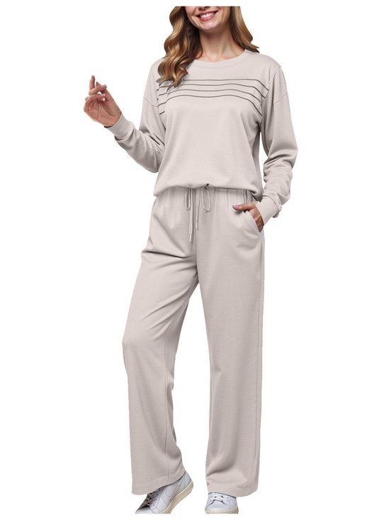 Casual Loose Plain Crew Neck Two-Piece Set