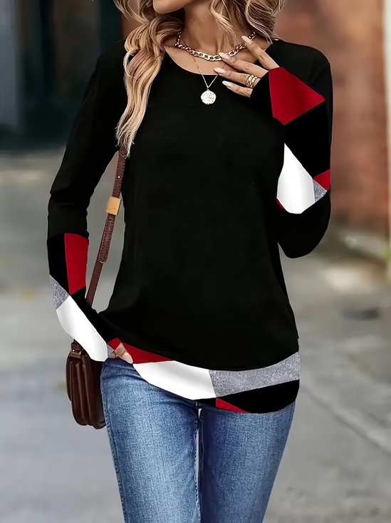Women's Long Sleeve T-shirt Spring/Fall Black Christmas Jersey Crew Neck Daily Going Out Casual Top