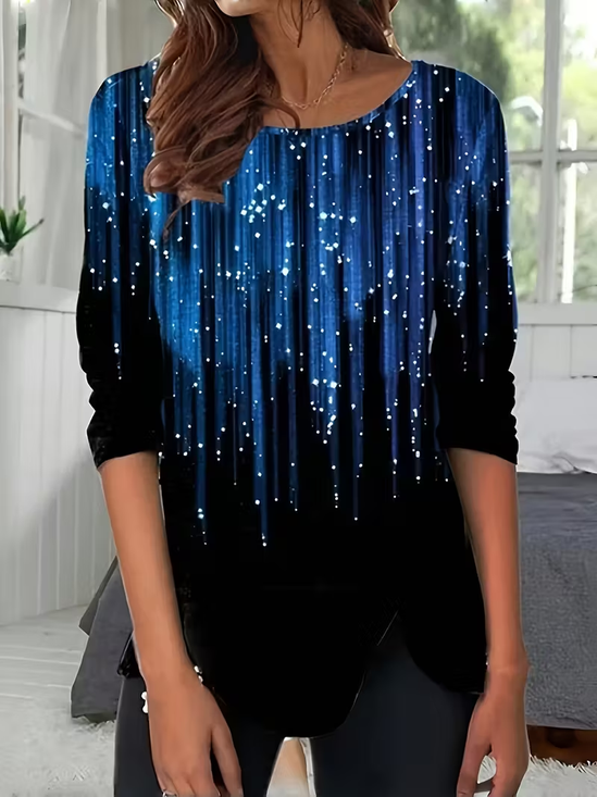 Women's Long Sleeve T-shirt Spring/Fall Black Abstract Jersey Crew Neck Daily Going Out Casual Top