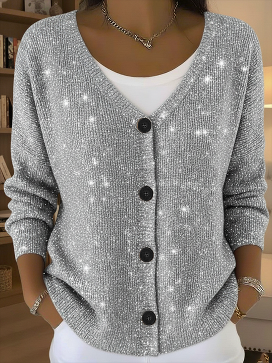 Women's Abstract Print Casual V-Neck Cardigan