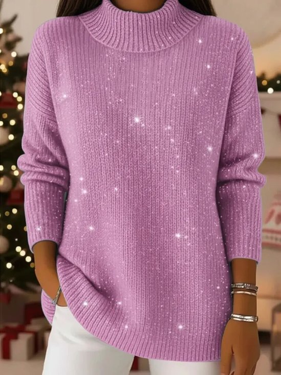 Plain Loose Turtleneck Vintage Knit Top