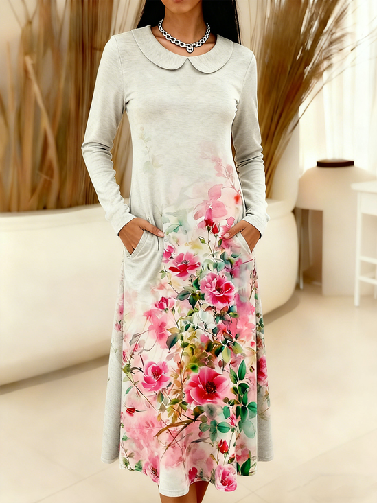 Floral Sweetheart Neckline Loose Elegant Dress With No