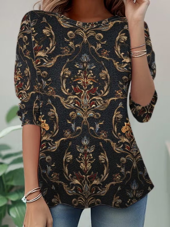 Women's Long Sleeve T-shirt Spring/Fall Black Abstract Jersey Crew Neck Daily Going Out Casual Top