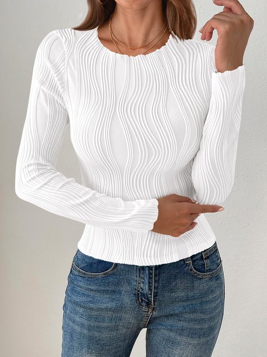 Women's Long Sleeve T-shirt Spring/Fall White Geometric Split Joint Crew Neck Daily Going Out Casual Top