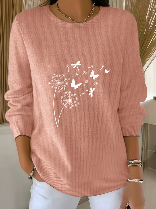 Printing Crew Neck Casual Butterfly Sweater