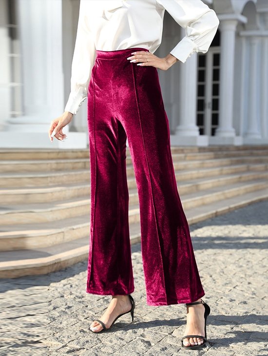 Women's  Elastic Waist H-Line Wide Leg Pants Daily Going Out Pants Wine Red Casual Split Joint Plain Spring/Fall Pants