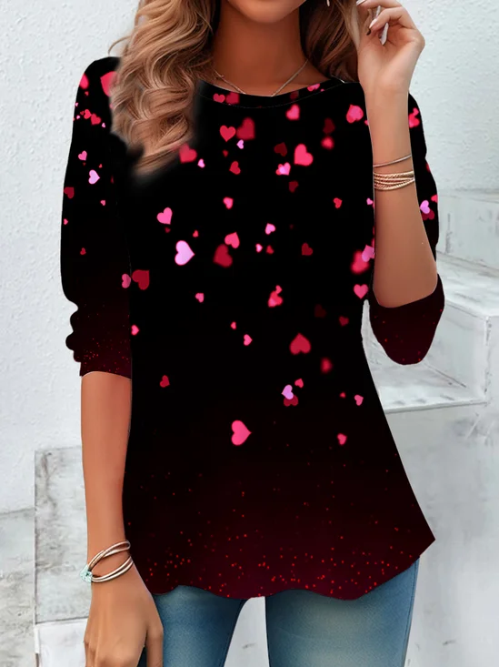 Women's Long Sleeve T-shirt Spring/Fall Black Heart/Cordate Jersey Crew Neck Daily Going Out Casual Top