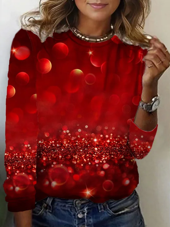 Women's Long Sleeve T-shirt Spring/Fall Red Heart/Cordate Printing Jersey Crew Neck Daily Going Out Casual Top