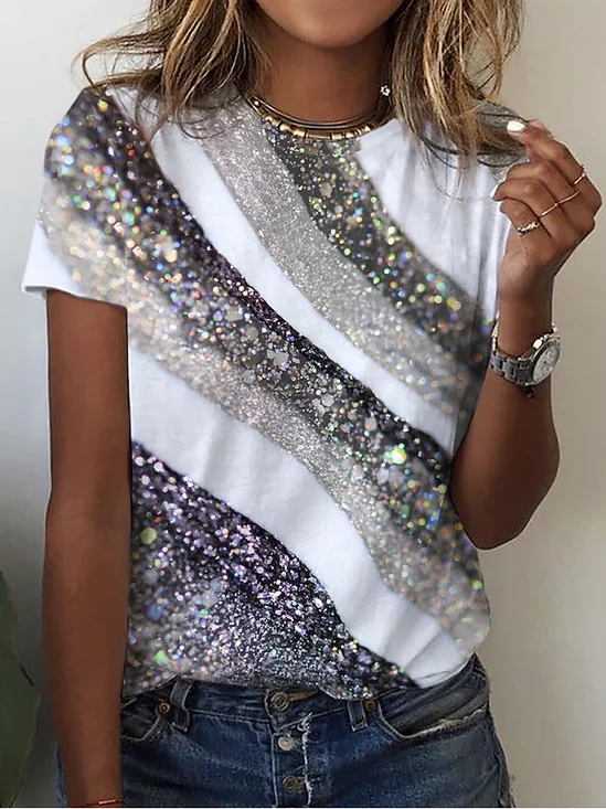 Women's Short Sleeve T-shirt Summer As Picture Abstract Printing Jersey Crew Neck Daily Going Out Casual Top