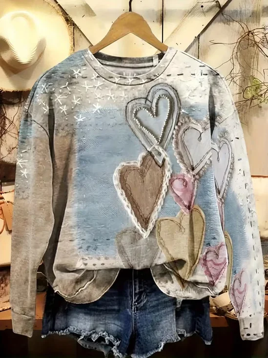 Heart/Cordate Printing Casual Sweatshirt