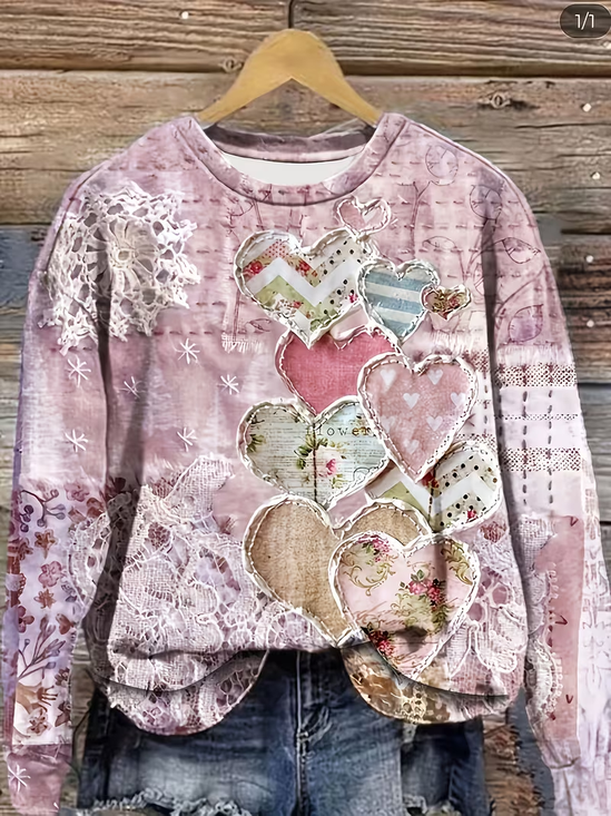 Printing Loose Casual Heart/Cordate Sweatshirt