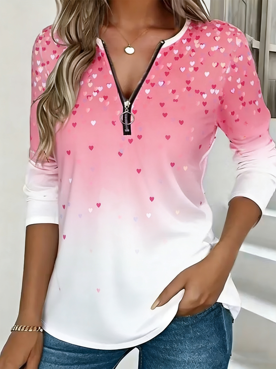 Cotton-Blend Casual Heart/Cordate T-Shirt