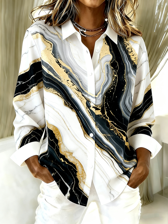 Chevron Shirt Collar Loose Casual Shirt