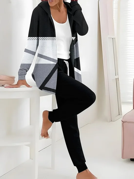 Women's Printing Abstract Daily Going Out Two-Piece Set Black Casual Spring/Fall Coat With Pants Matching Set