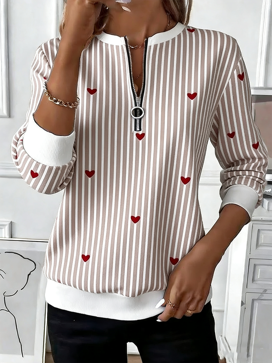 Crew Neck Loose Vintage Heart/Cordate Sweatshirt