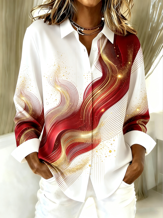 Chevron Casual Loose Shirt Collar Shirt