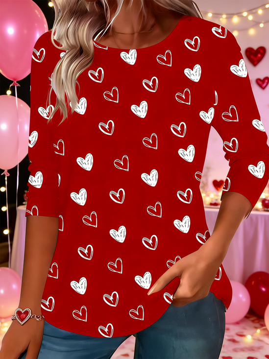 Cotton-Blend Valentine's Day Crew Neck Simple T-Shirt