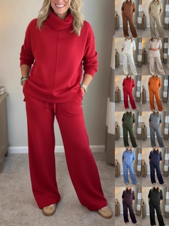 Women's Adjustable Strap Plain Daily Going Out Two-Piece Set Red Casual Spring/Fall Top With Pants Matching Set