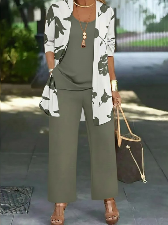 Women's Floral Daily Going Out Two-Piece Set Green Casual Spring/Fall Multi-Piece Set Matching Set