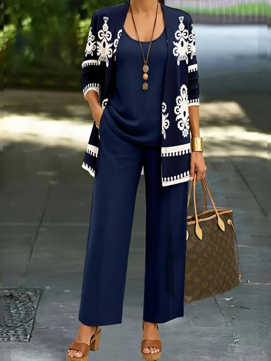 Women's Floral Daily Going Out Two-Piece Set Purplish Blue Casual Spring/Fall Multi-Piece Set Matching Set