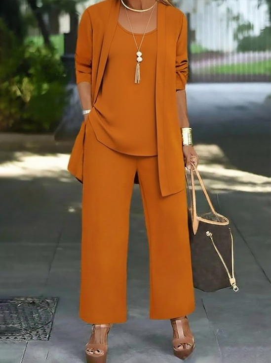 Women's Plain Daily Going Out Two-Piece Set Yellow Brown Casual Spring/Fall Multi-Piece Set Matching Set