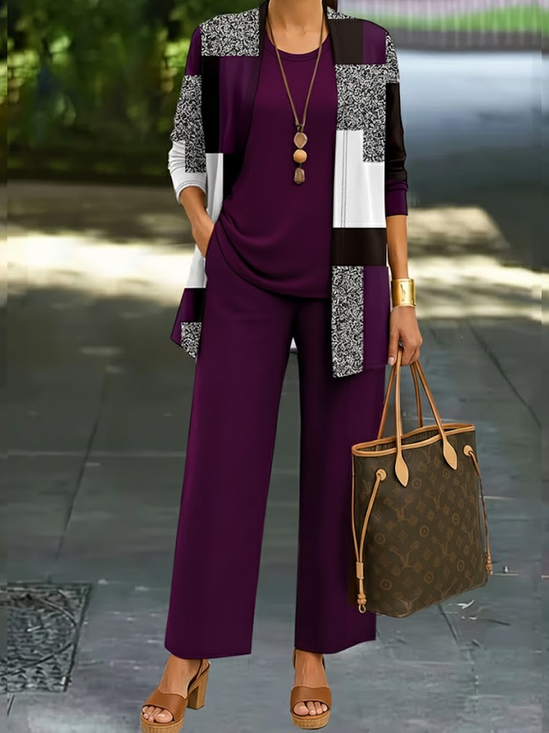 Women's Abstract Daily Going Out Two-Piece Set Purple Casual Spring/Fall Multi-Piece Set Matching Set