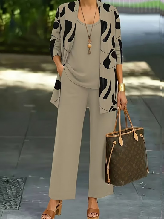 Women's Abstract Daily Going Out Two-Piece Set Khaki Casual Spring/Fall Multi-Piece Set Matching Set