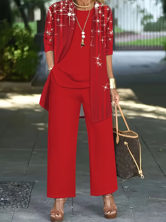 Women's Plain Daily Going Out Two-Piece Set Red Casual Spring/Fall Multi-Piece Set Matching Set