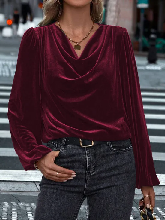 Party Velvet Loose Cowl Neck Blouse