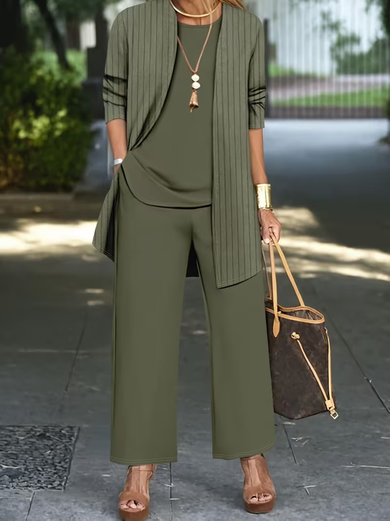 Women's Plain Daily Going Out Two-Piece Set Green Casual Spring/Fall Multi-Piece Set Matching Set