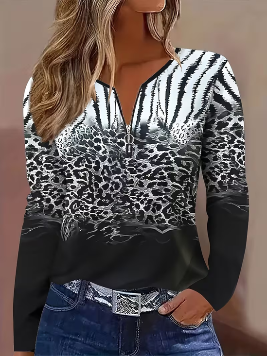 Women's Long Sleeve T-shirt Spring/Fall Black Abstract Printing V Neck Daily Going Out Vintage Top