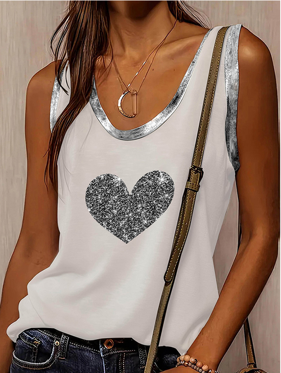 Heart/Cordate Block Color U-Neck Casual Tank Top