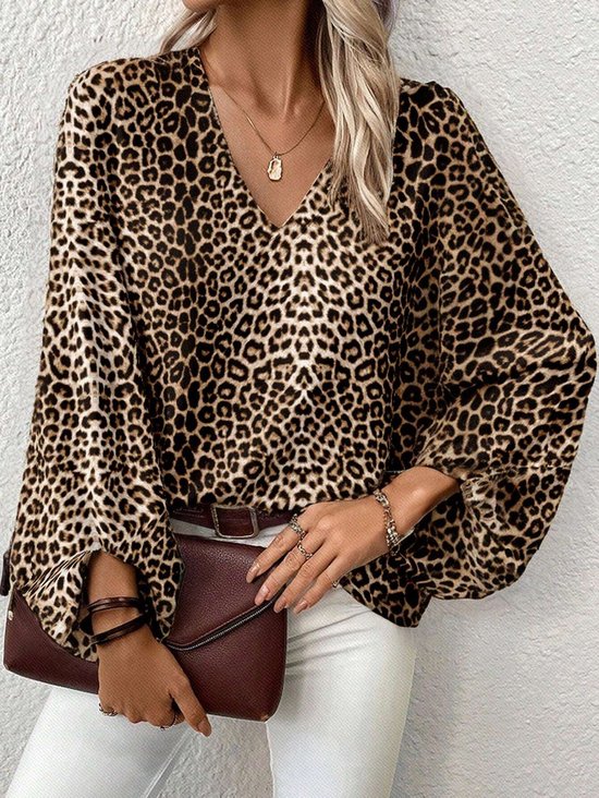 Women's Half Sleeve Shirt Summer Leopard Leopard Split Joint V Neck Daily Going Out Casual Top