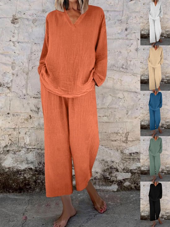 Women's Adjustable Strap Plain Daily Going Out Two-Piece Set Orange Casual Spring/Fall Top With Pants Matching Set