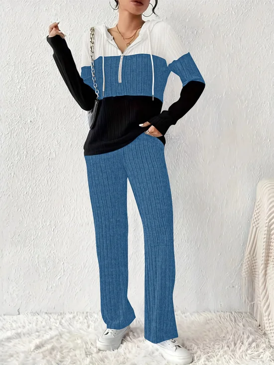 Color Block Zipper Regular Fit  Casual Two-Piece Set