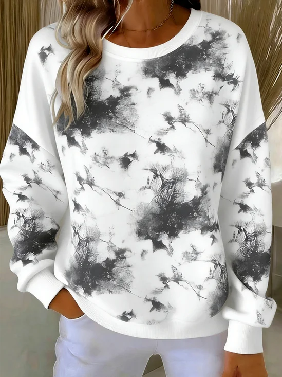 Simple Loose Cotton-Blend Crew Neck Sweatshirt
