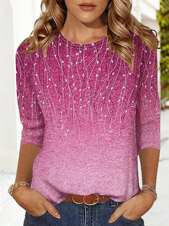 Elegant  Ombre Loose Three Quarter Sleeve Crew Neck T-Shirt