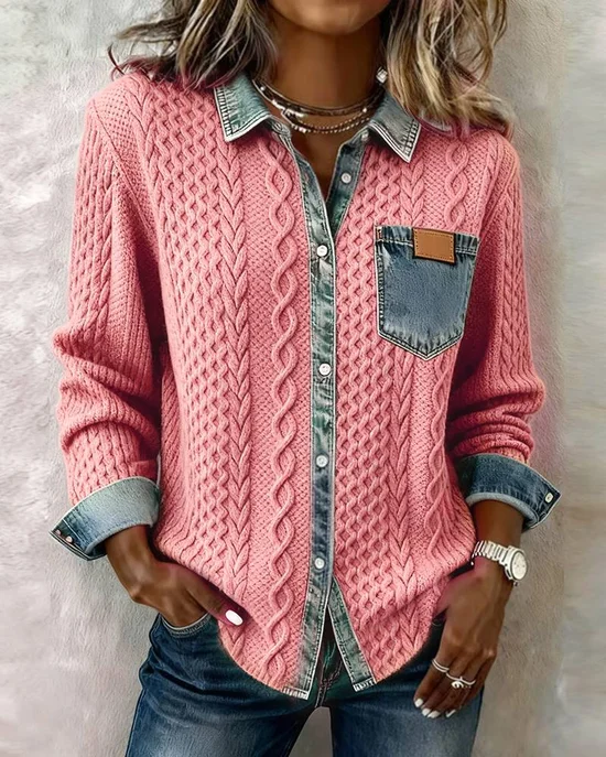 Multicolor Block Elegant Loose Shawl Collar Cardigan