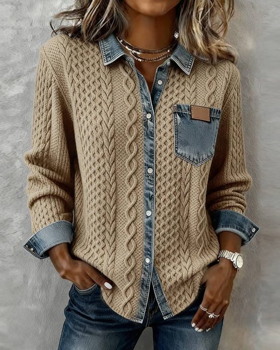 Multicolor Block Elegant Loose Shawl Collar Cardigan